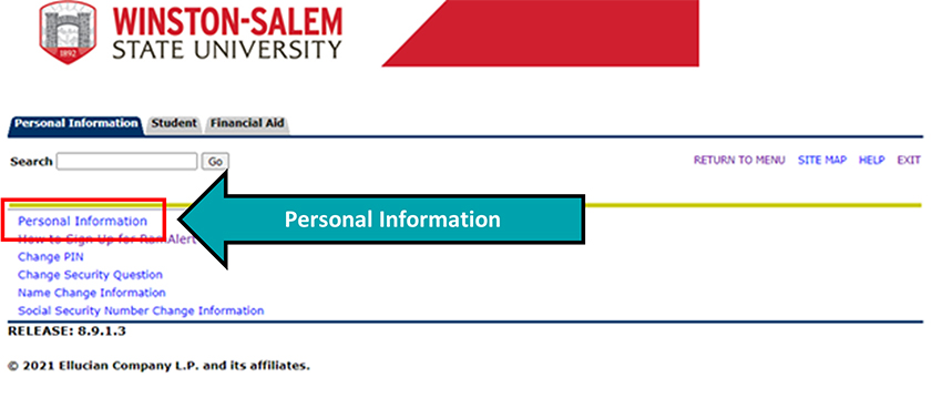 Choosing personal information link in Banner