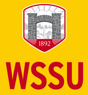 WSSU abbreviated v. logo with yellow background