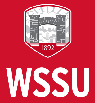 WSSU abbreviated v. logo with red background