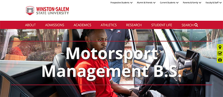 motorsport management student in car