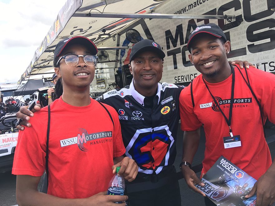 WSSU students on the track with NHRA driver Antron Brown