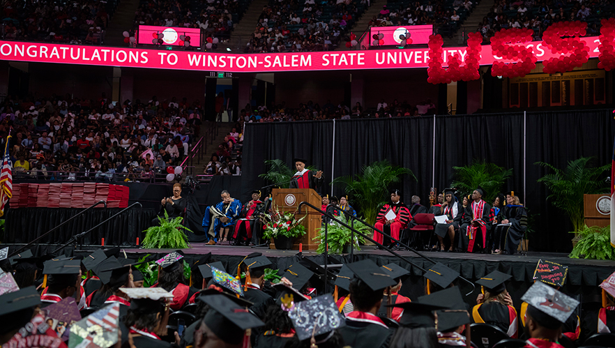 Stage and speaker during commencement 2018