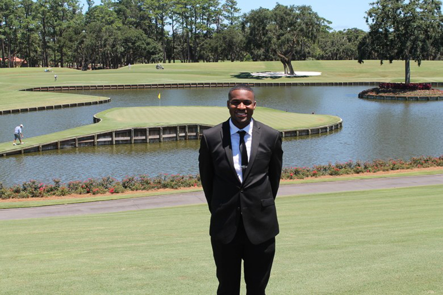 Island Green stands on golf course