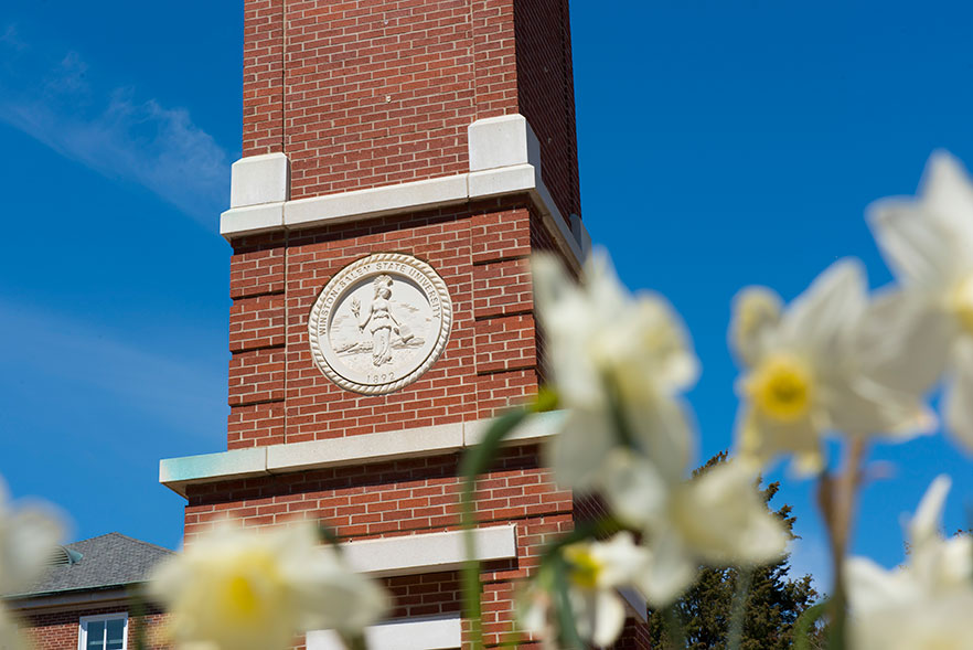 Spring flowers at WSSU's clocktower