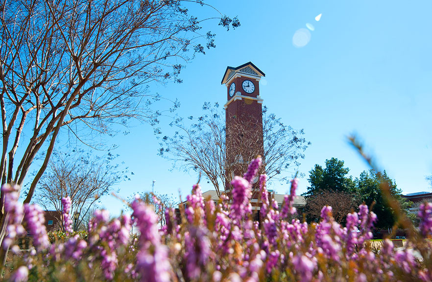 Spring flowers at WSSU's clocktower