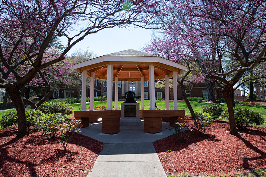 Gazebo and the historic bell in spring
