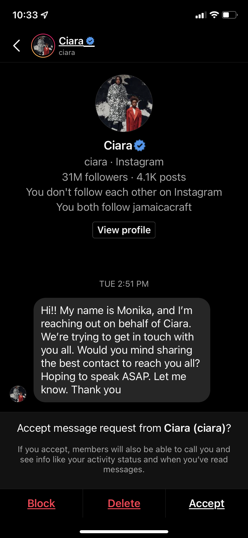 Message from Ciara IG