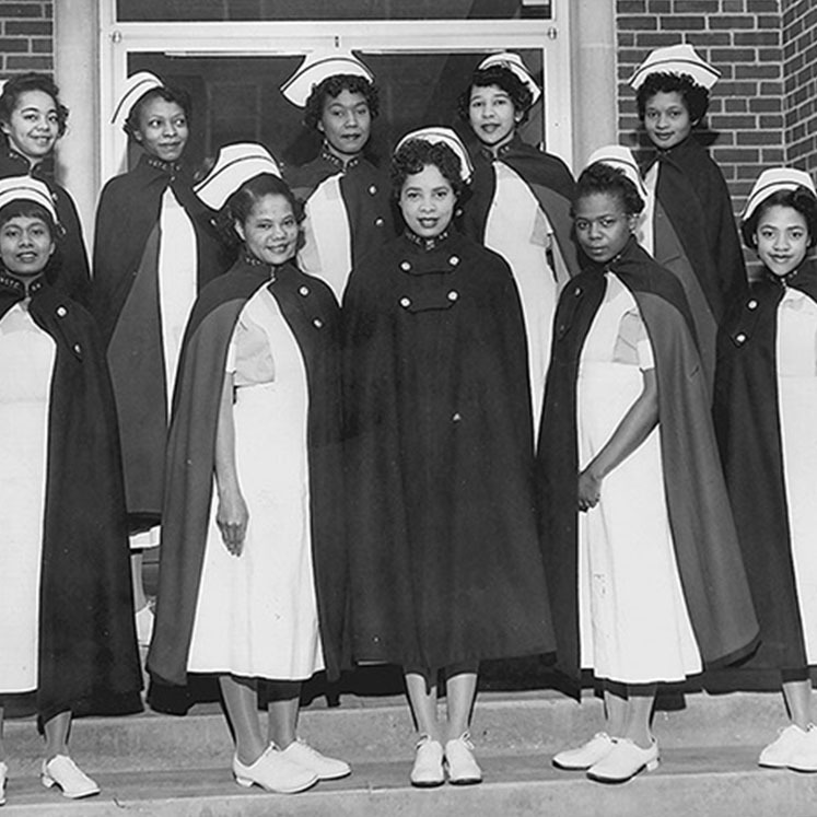 black and white photo of nurses