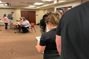 Participants in the Aug. 16 reentry simulation endured long lines, much like those released offenders go through daily.