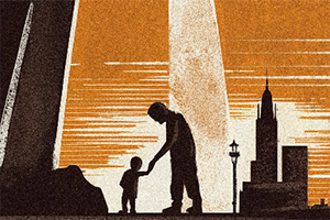 illustration of a masculine silhouette holding a child's hand.