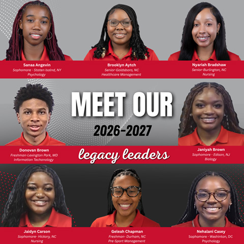 Image of student legacy leader profile images. Text of the picture says "Meet Our 2026 - 2027 Legacy Leaders: Sanaa Angevin, Brooklyn Aytch, Nyariah Bradshaw, Donovan Brown, Janiya Brown, Jaidyn Carson, Geleah Chapman, Nehalani Casey".