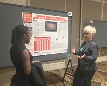 Lane presenting a poster.