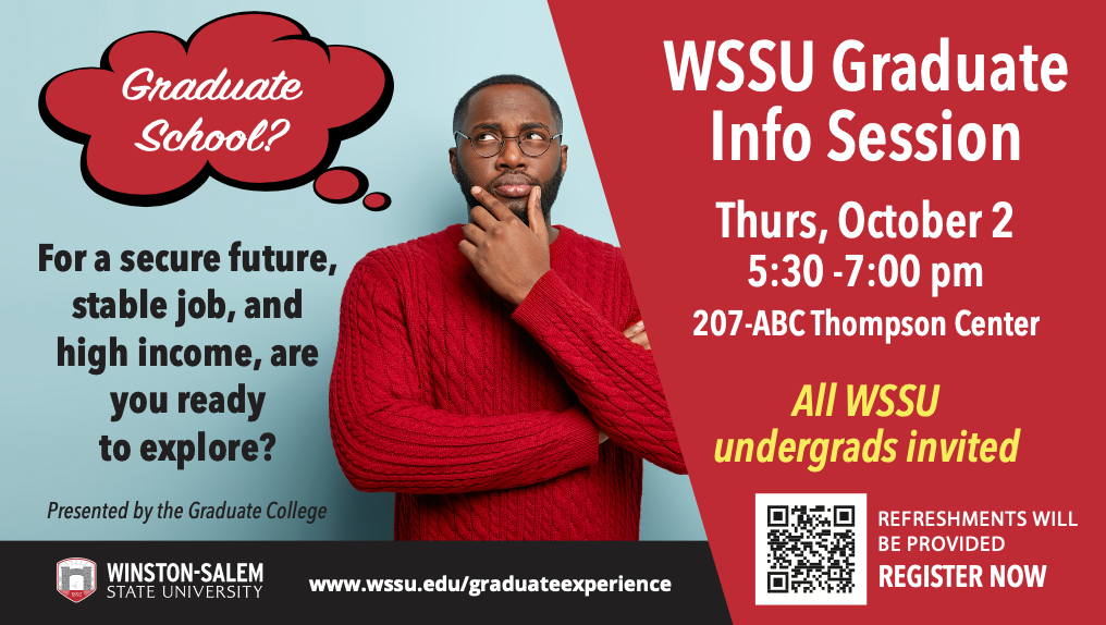Flyer announcing a Graduate Info Session on Oct 2 in Thompson 207 at 5:30pm. Refreshments provided.