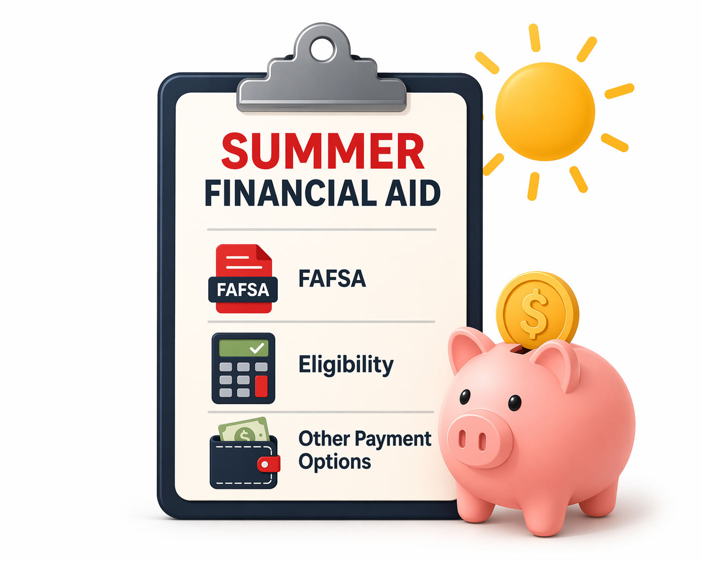 depicts summer financial aid, FAFSA, eligibility, payment options