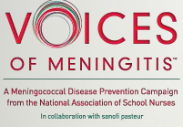 Voices of Meningitis logo, A Meningococcal Disease Prevention Campaign from the National Association of School Nurses, In collaboration with sanoli pasteur.
